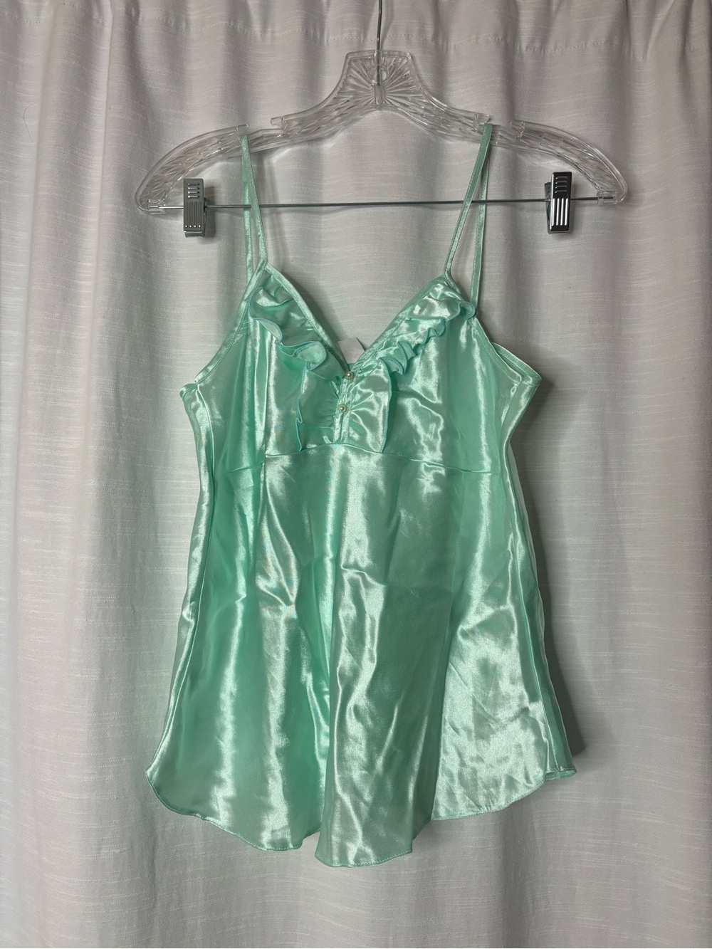 Silk-Feel Mint Green Satin Chemise Slip Top